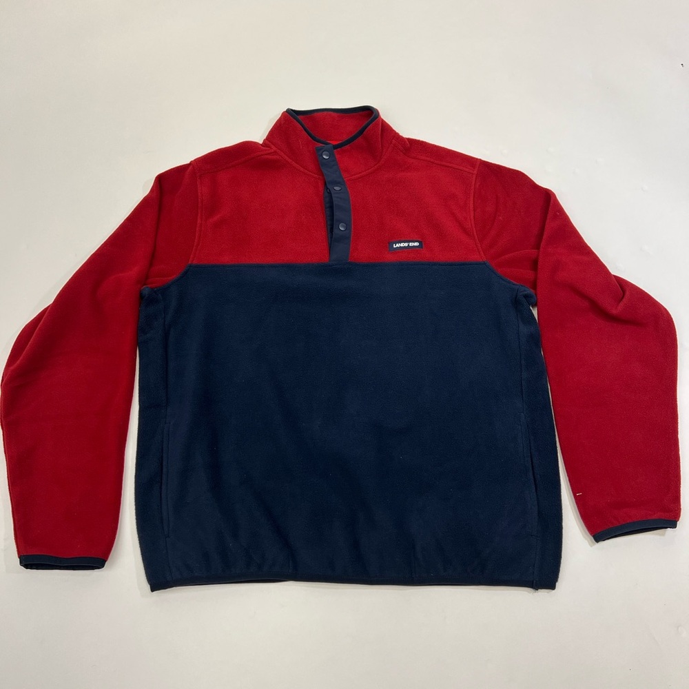 Lands' End Red and Navy Fleece Pullover